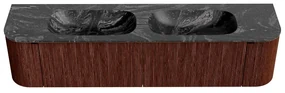 Mondiaz Kurve-dlux 190cm badmeubel ronding links/rechts ruby met 2 lades en deuren en wastafel stor small dubbel zonder kraangat lava