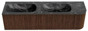 Mondiaz Kurve-dlux 165cm badmeubel ronding rechts walnut met 2 lades en 1 deur en wastafel stor small dubbel/links 2 kraangaten lava