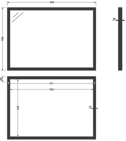 Brauer Onyx rechthoekige spiegel 100x70cm zwart geborsteld