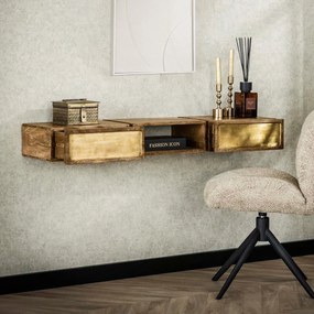 Zwevende Sidetable Mangohout En Goud - 123 X 30cm.