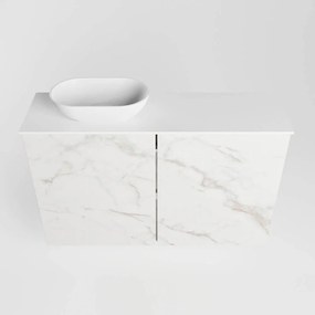 Mondiaz Fowy toiletmeubel 80cm Carrara met witte waskom links zonder kraangat