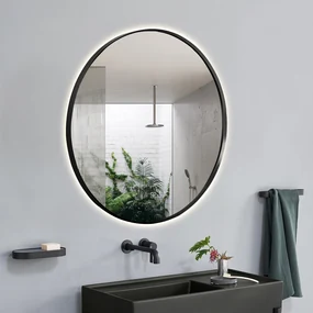 Saniclear Circle Black ronde spiegel met LED verlichting 60cm incl. spiegelverwarming mat zwart