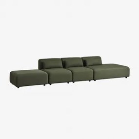 3-delige Modulaire Bank Met Chaise Longue Rechts En Fogler Poef Chenille Groen – Salie - Sklum