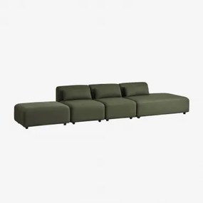3-delige Modulaire Bank Met Rechter Chaise Longue En Poef Fogler Teddystof Saliegroen - Sklum