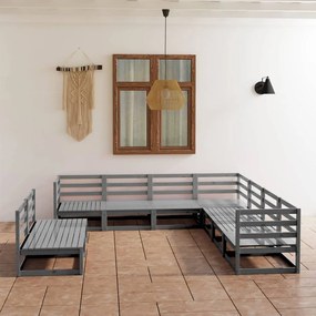 vidaXL 9-delige Loungeset massief grenenhout grijs