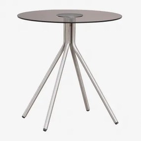 Ronde Bijzettafel Van Roestvrij Staal En Gehard Glas Itsoro Ø40 Cm - Sklum