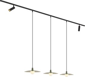 Modern railsysteem zwart met 2 spots en 3 hanglampen groen 1-fase - Slimline Uzzy Panzi