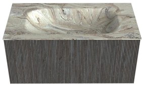 Mondiaz Kurve-dlux 90cm badmeubel shadow met 1 lade en wastafel big small midden zonder kraangat glace