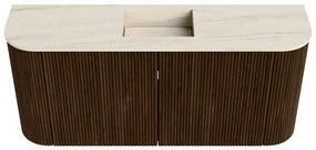 Mondiaz Joya DLux 95cm toiletmeubel ronding links/rechts walnut met wastafel faye midden zonder kraangat meli