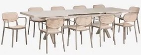 Uitbreidbare Rechthoekige Tafelset 240-300x100 Cm Karena En 10 Stapelbare Tuinstoelen Met Armleuningen Omara Moka Bruin - Sklum