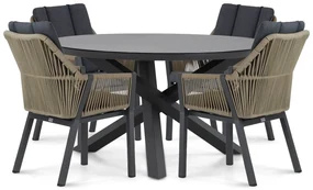 Tuinset Ronde Tuintafel 4 personen 125 cm Aluminium/rope Taupe Lifestyle Garden Furniture Verona/Livorno