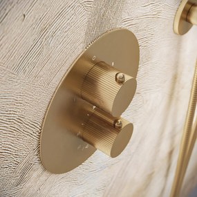 Saniclear Brass Stripes rond inbouw thermostaat met inbouwdeel geborsteld messing - mat goud