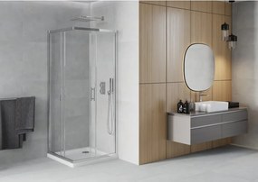 Mexen Rio vierkante douchecabine 90 x 90 cm, transparant, chroom + Flat douchebak, wit - 860-090-090-01-00-4010