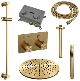 Brauer Gold Carving thermostatische inbouw regendouche met staafhanddouche, plafondarm, glijstang en hoofddouche 30cm set 66 messing geborsteld PVD