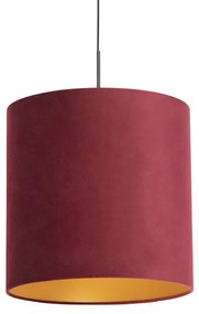 Stoffen Eettafel / Eetkamer Hanglamp met velours kap rood met goud 40 cm - Combi Landelijk / Rustiek E27 cilinder / rond rond Binnenverlichting Lamp