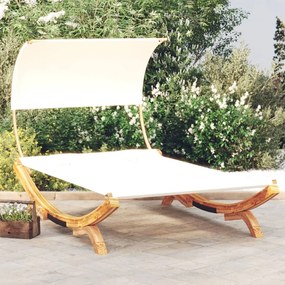 vidaXL Loungebed met luifel 165x203x126 cm massief gebogen hout crème