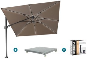 Platinum Challenger Zweefparasol T2 Premium Glow 3x3 m. - Havana Taupe met voet en hoes