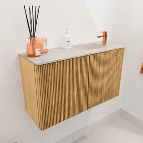 Mondiaz Joya DLux 70cm toiletmeubel oak met wastafel faye rechts 1 kraangat ostra