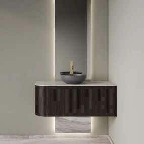 Gliss Design Alluro badmeubel ribbelfront met ronding links 100cm ebony en wit marmer toppaneel