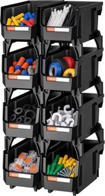 VEVOR stapeldozen, 276 x 140 x 130 mm (8-pack), transparante opbergdozen, opbergdozen, transparante opbergdoos voor het organiseren en opbergen van kleine onderdelen, kantoorbenodigdheden en andere accessoires, zwart