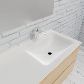Zaro Valencia Solid Surface badmeubel 120cm licht eiken 1 kraangat spoelbak rechts met 2 lades