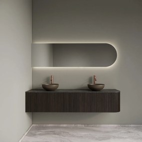 Gliss Design Alluro badmeubel ribbelfront met ronding rechts 180cm ebony en zwart leisteen toppaneel