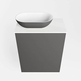 Mondiaz Fowy toiletmeubel 40cm dark grey met antraciete waskom links en kraangat