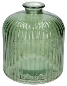 Vaas, groen glas, geribbeld, 18 cm