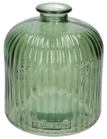Vaas, groen glas, geribbeld, 18 cm