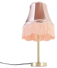 Stoffen Klassieke tafellamp messing met granny kap roze 30 cm - Simplo Klassiek / Antiek E27 rond Binnenverlichting Lamp