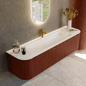 Mondiaz Kurve-dlux 170cm badmeubel ronding links/rechts ruby met 1 lade en 2 deuren en wastafel big large midden 1 kraangat ostra