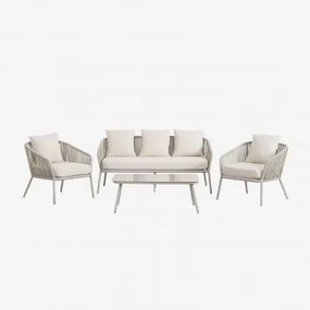 Tuinset Met 2-zitsbank, 2 Stoelen Van Gevlochten Touw En Salontafel Arhiza Groen – Khaki - Sklum