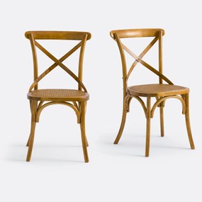 Set van 2 stoelen, hout en riet Cedak