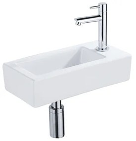 QeramiQ Fuente Fonteinset - 37.5x18.5x9cm - keramiek - kraangat rechts - fonteinkraan chroom - afvoerplug - verlaagd sifon - Glans wit SW1122445/SW696209/SW696219/SW696234