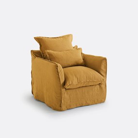 Fauteuil, afneembare hoezen, in gekreukt linnen, Odna
