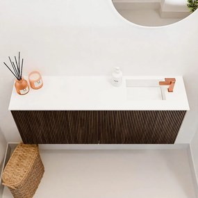 Mondiaz Joya 100cm toiletmeubel walnut met wastafel faye rechts 1 kraangat talc