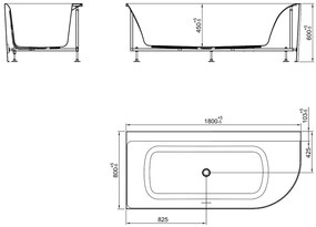 Mueller Relax hoekbad links 180x80cm met waste mat wit