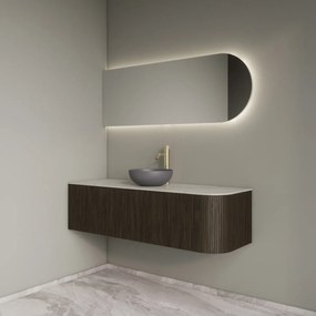 Gliss Design Alluro badmeubel ribbelfront met ronding rechts 140cm charcoal en wit marmer toppaneel