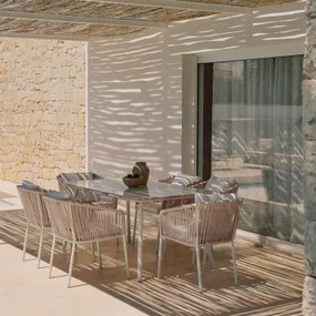 Arhiza Classic Rechthoekige Tafelset, 160x90 Cm, En 6 Aluminium Tuinstoelen. Tapioca Beige - Sklum