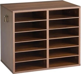 VEVOR Houten documentenbak/bureau-organizer met 12 vakken, bruin, opbergbak voor standaard A4-documenten, dossiers en papier, met verstelbare planken voor kantoor, thuis en in de klas, MDF