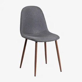 Set Van 4 Glamm Eetkamerstoelen Donker Hout & Linnen Grijs – Antraciet & Linnen - Sklum