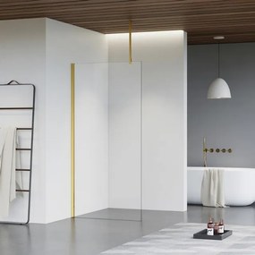 Fortifura Galeria inloopdouche - 60x200cm - helder glas - plafondarm - Geborsteld Messing PVD (Goud) SW797912/SW797910/SW804543
