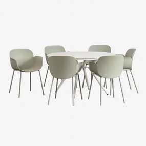 Aluminium Ronde Tafelset (ø125 Cm) Valerie En 6 Lynette Tuinstoelen Bamboe Groen - Sklum