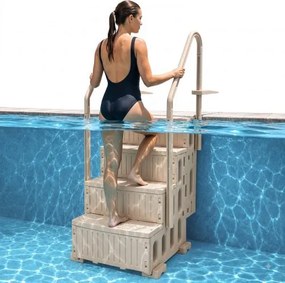 VEVOR zwembadtrap, 4-treden trap met dubbele leuning en antislip, robuuste treden, maximaal draagvermogen 181 kg, voor zwembaden van 122–137 cm met elke randafwerking, taupe