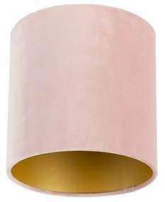 Stoffen Velours lampenkap roze 20/20/20 met gouden binnenkant cilinder / rond