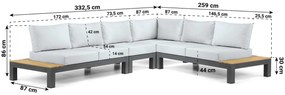 Loungeset 6 personen Aluminium/Teak Grijs Lifestyle Garden Furniture Vittoria