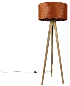 Landelijke tripod vintage hout met kap rood 50 cm - Tripod Classic Landelijk E27 rond Binnenverlichting Lamp
