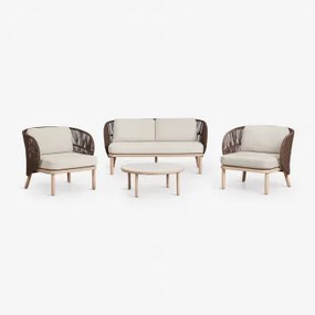 Tuinset Met 2-zitsbank, 2 Stoelen Van Gevlochten Capri-touw En Salontafel Van Acaciahout Olivia Bruin – Chocolade - Sklum