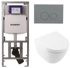 Villeroy & Boch Subway 2.0 Compact DirectFlush Toiletset - Geberit reservoir - softclose - quickrelease - bedieningsplaat licht grijs - ronde knoppen - wit 0701131/1024232/SW1102374/1025456/