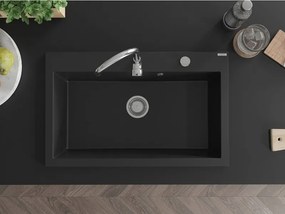 Mexen Elix granieten gootsteen 1-comparteer 800 x 500 mm, zwart, sifon chroom - 6527801005-77